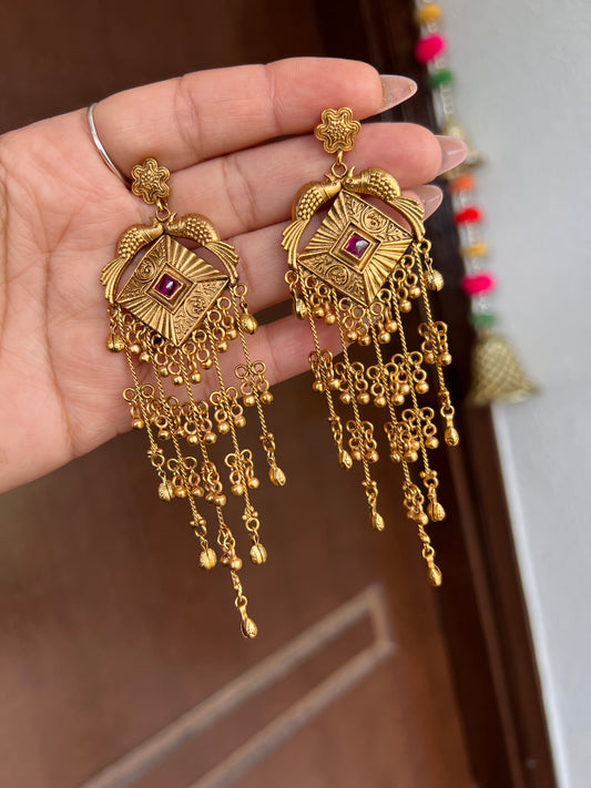 Aadrika Peacock Motif Chandelier Earrings