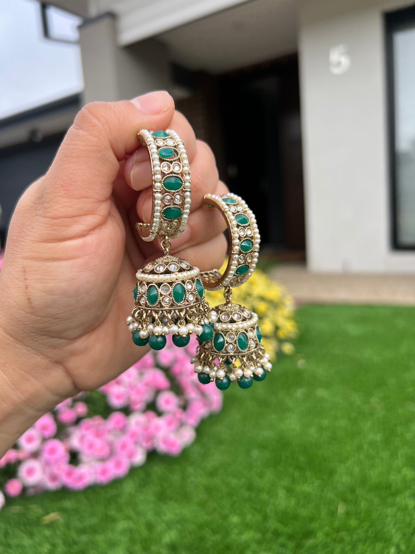 Green polki earrings
