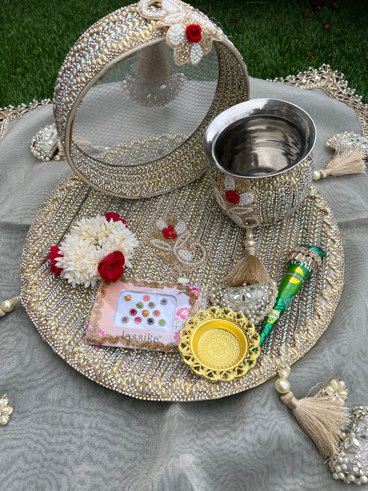 The Moonlight Handcrafted Pearl Karwa chauth Thali set