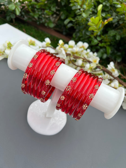 Red glass bangels set