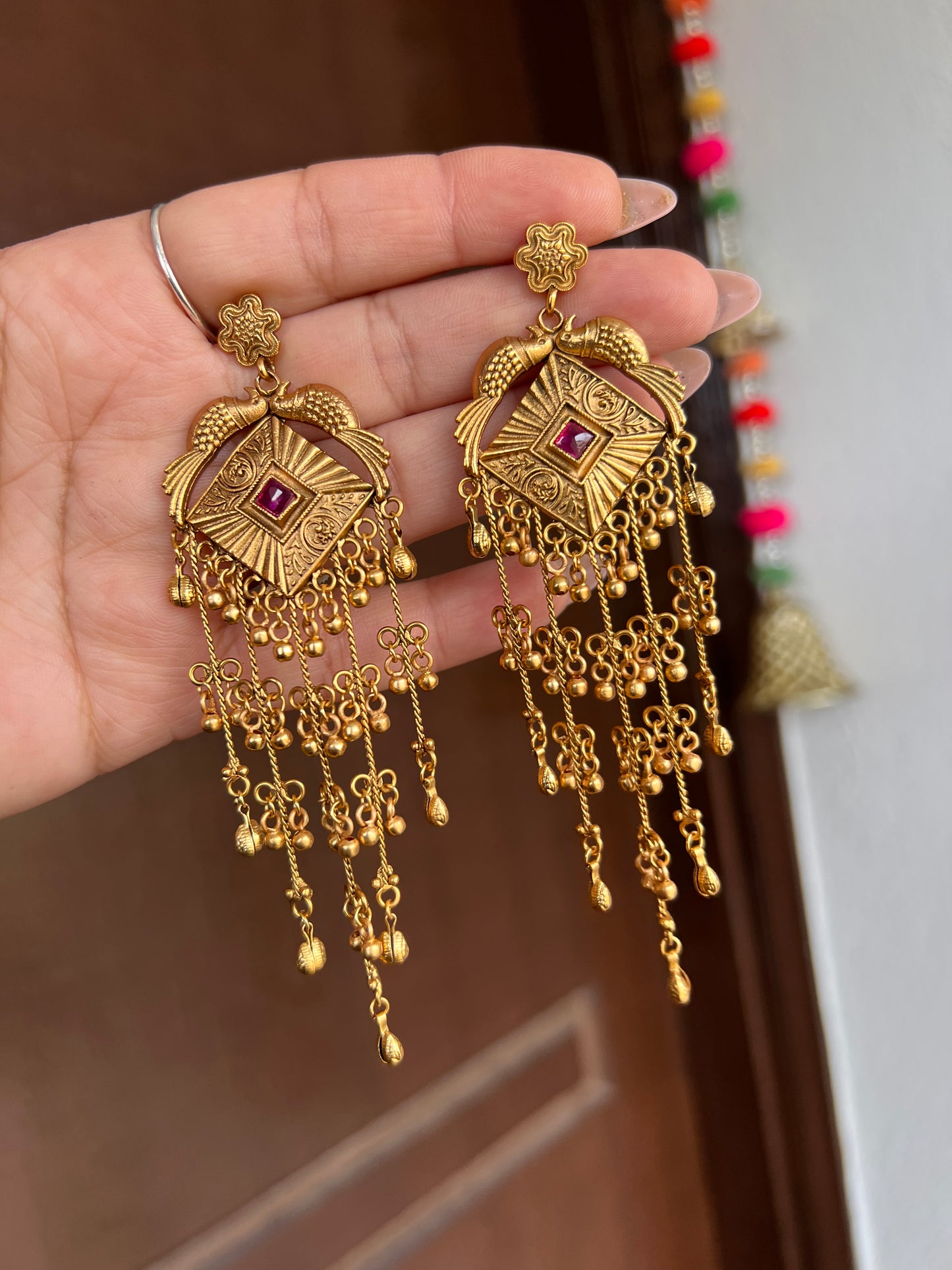 Aadrika Peacock Motif Chandelier Earrings