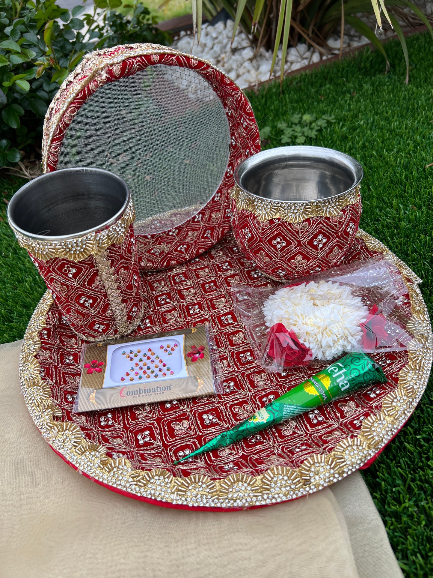 Karwa chauth Embroidered thali set