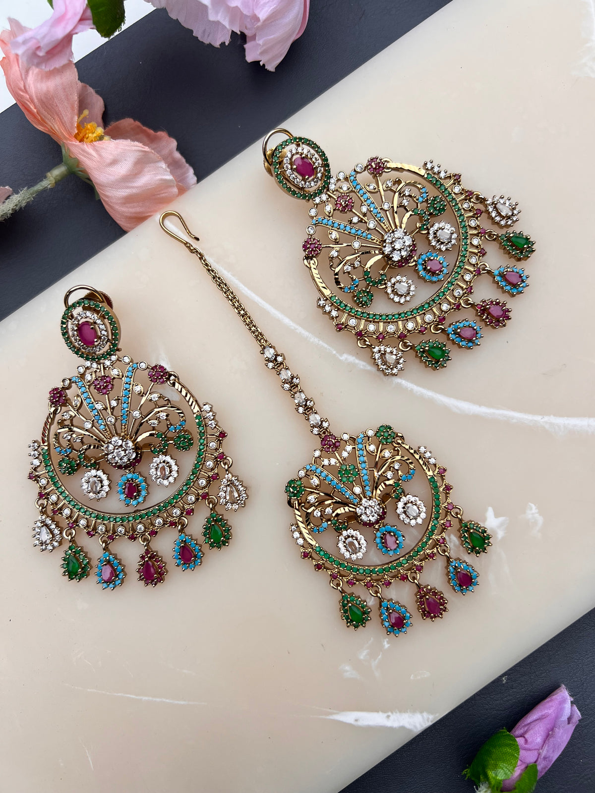 Rhea earrings and Tikka set