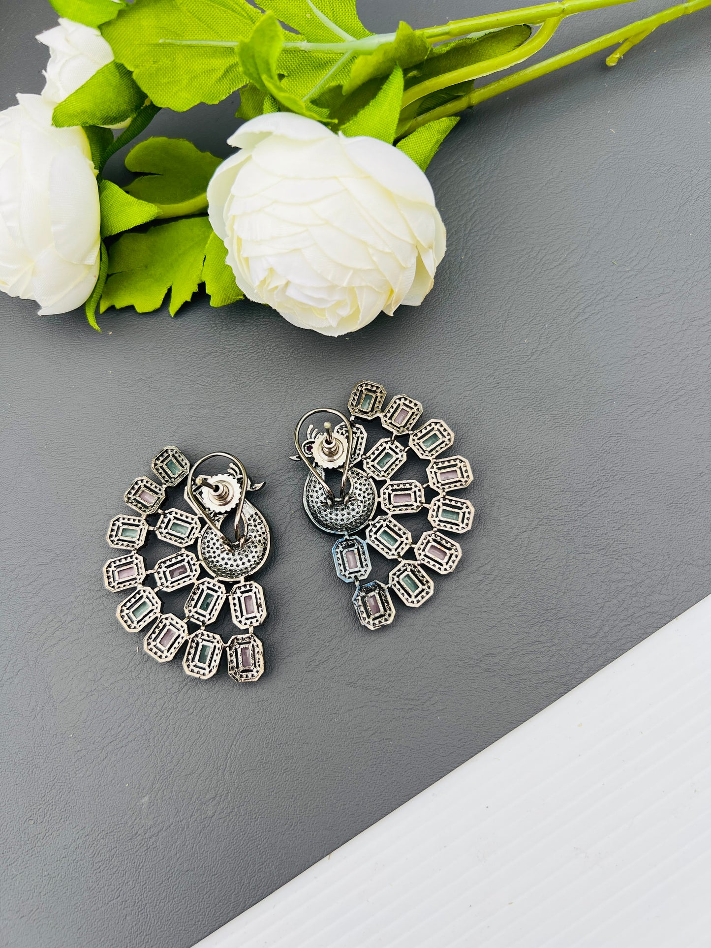 Peacock American diamond oversize studs