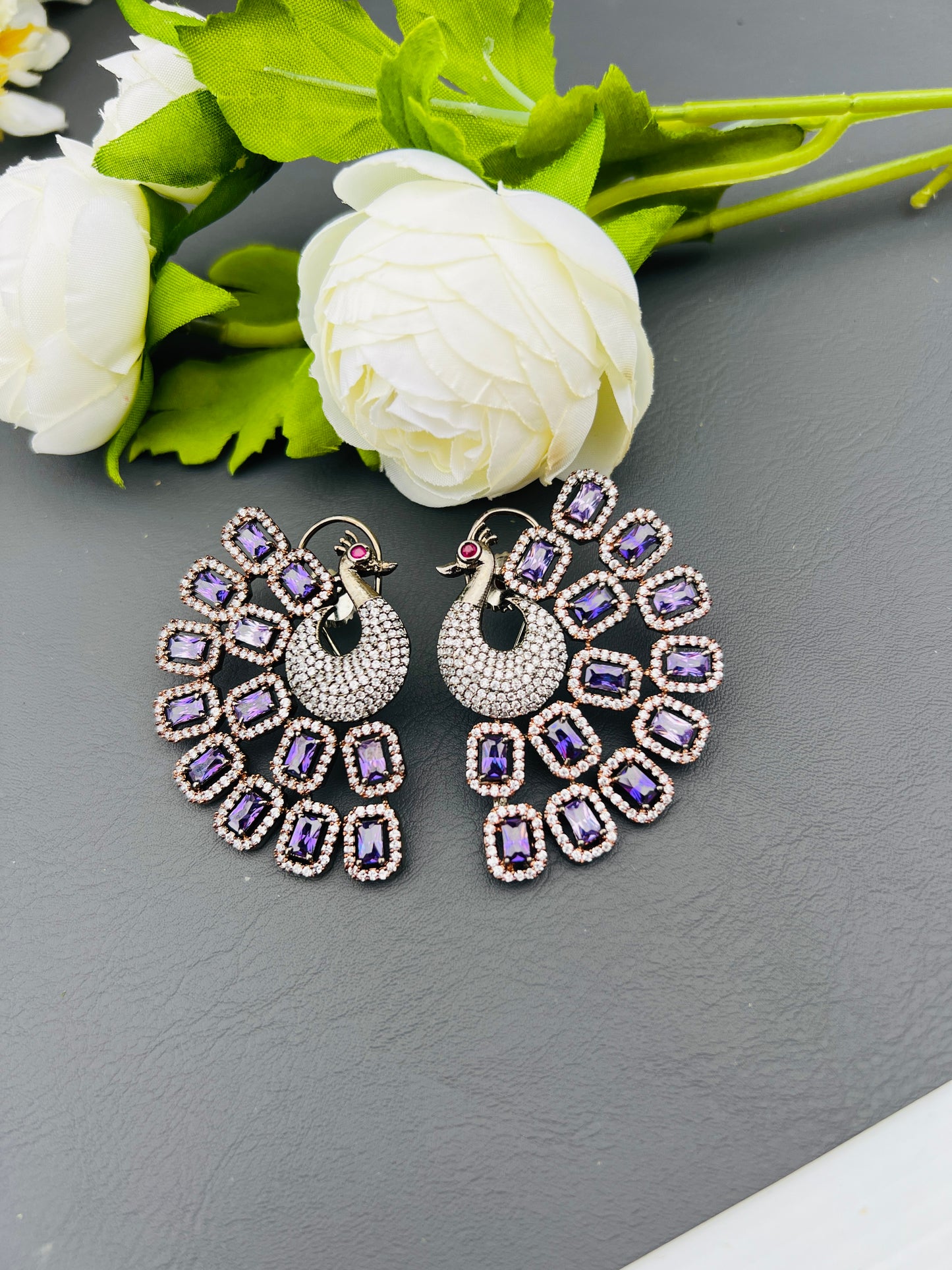 Peacock American diamond oversize studs