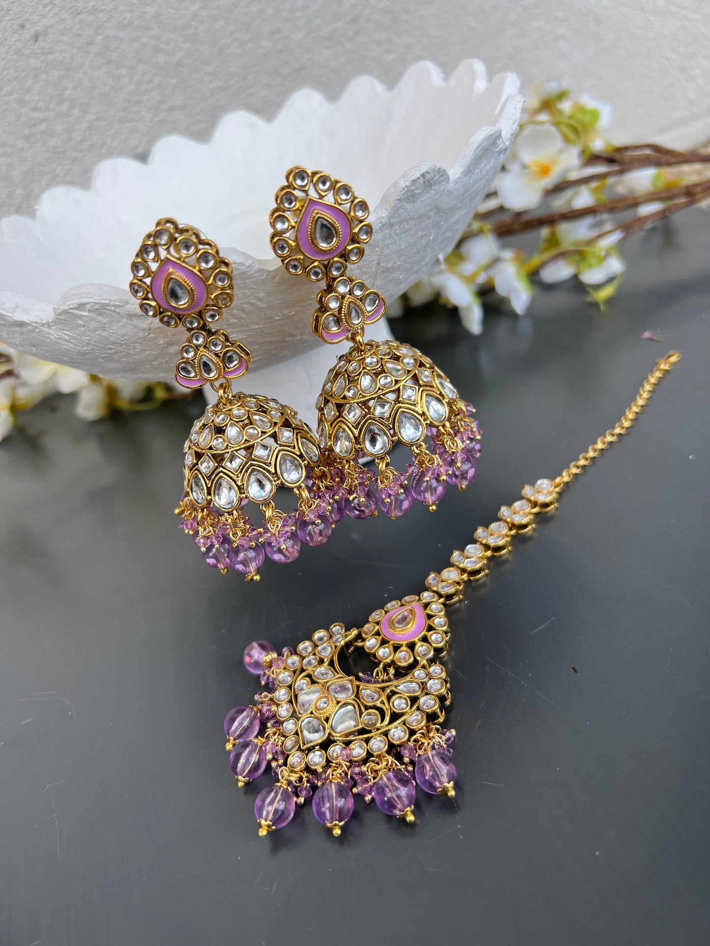 Sargun kundan earrings & tikka