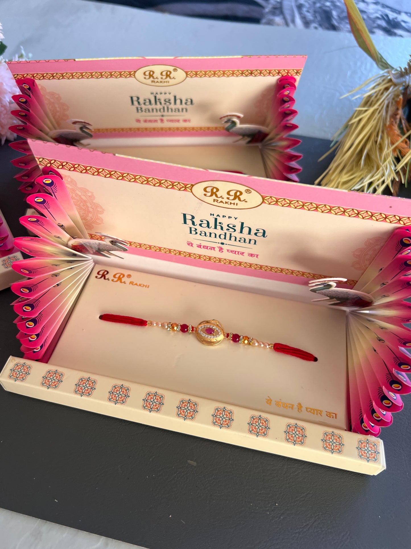 Luxury packing gold plated rubi rakhi