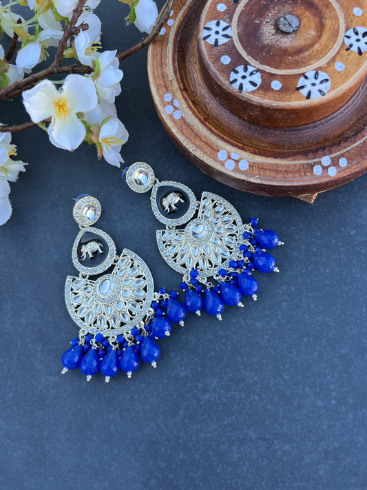 Blue kundan earrings