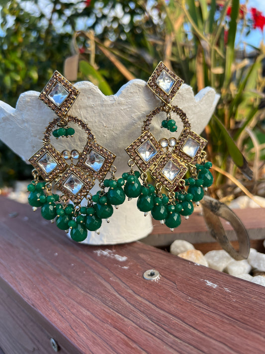 Green kundan earrings
