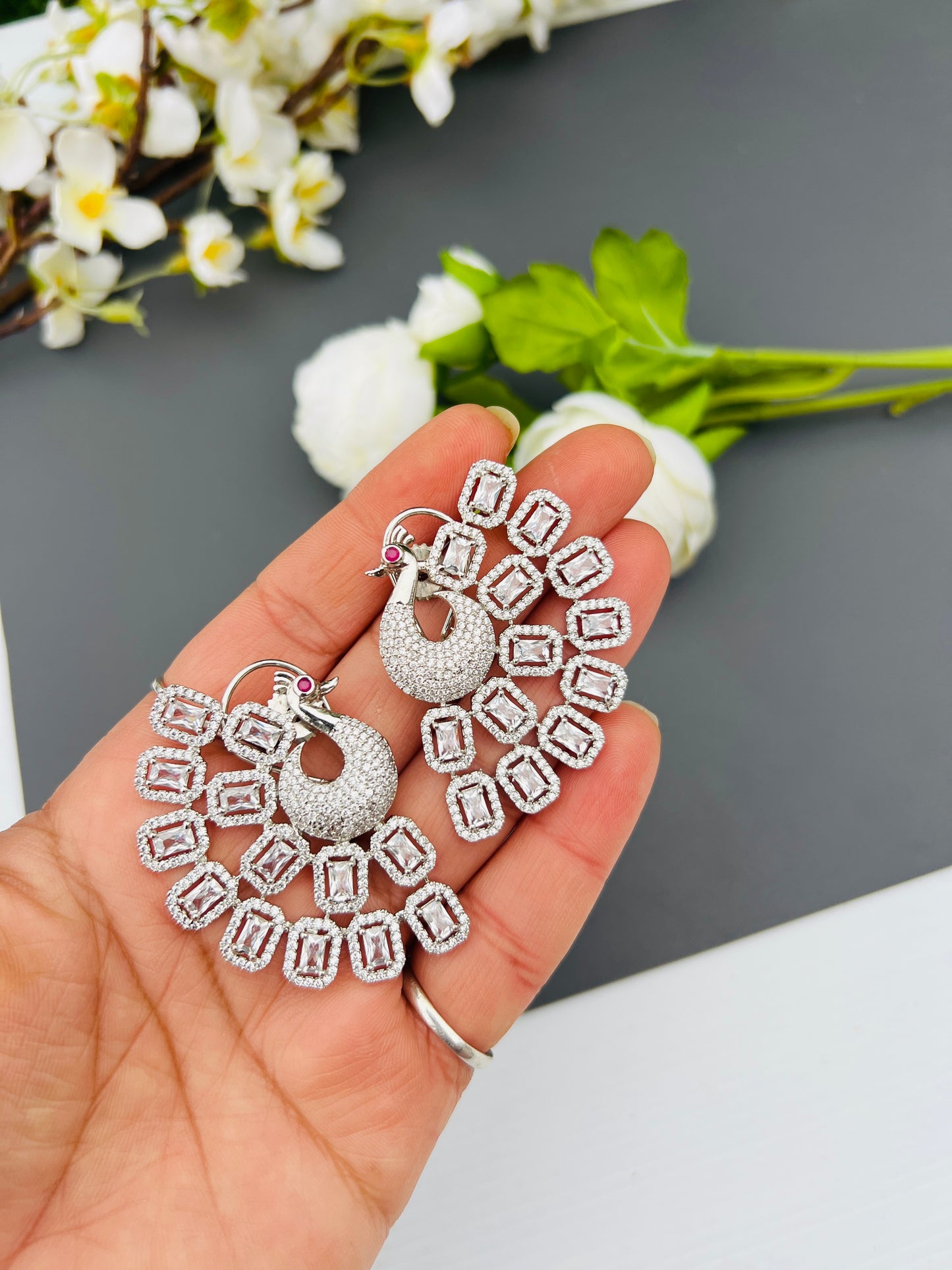 Peacock American diamond oversize studs