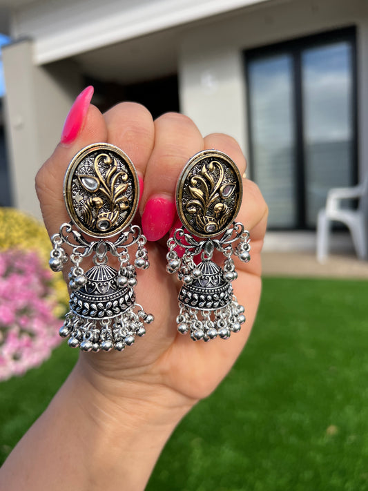 German silver dual tone earrings