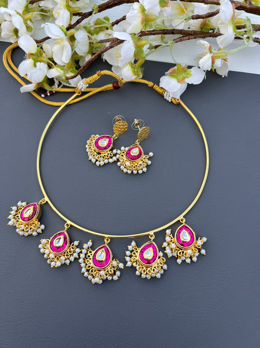 Regal Magenta Kundan Hasli Necklace Set
