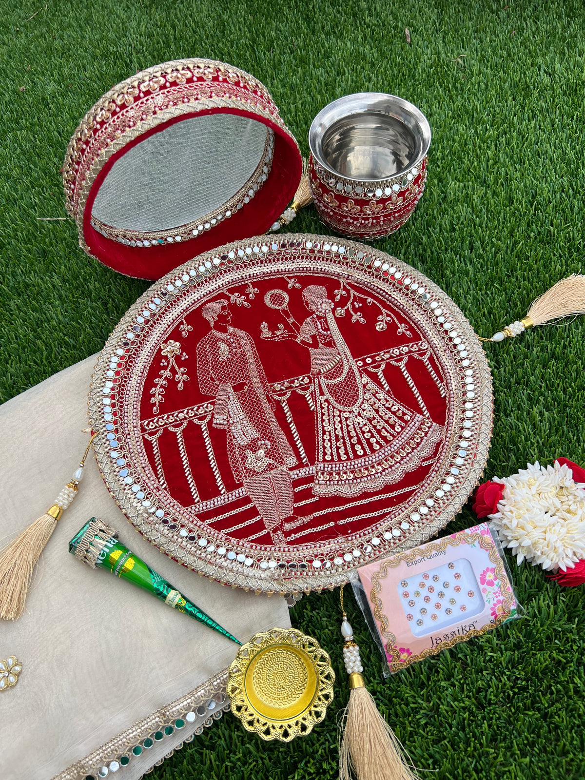 Royal  Embroidered Karwa Chauth Thali Set