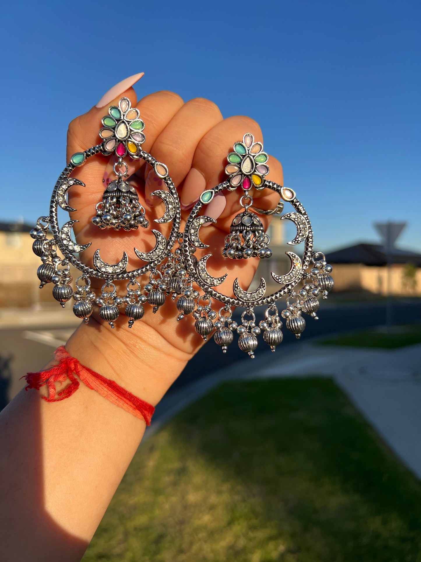 German silver chandbali earrings