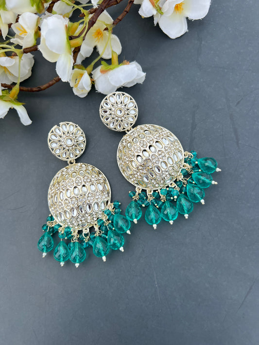 Teal kundan earrings