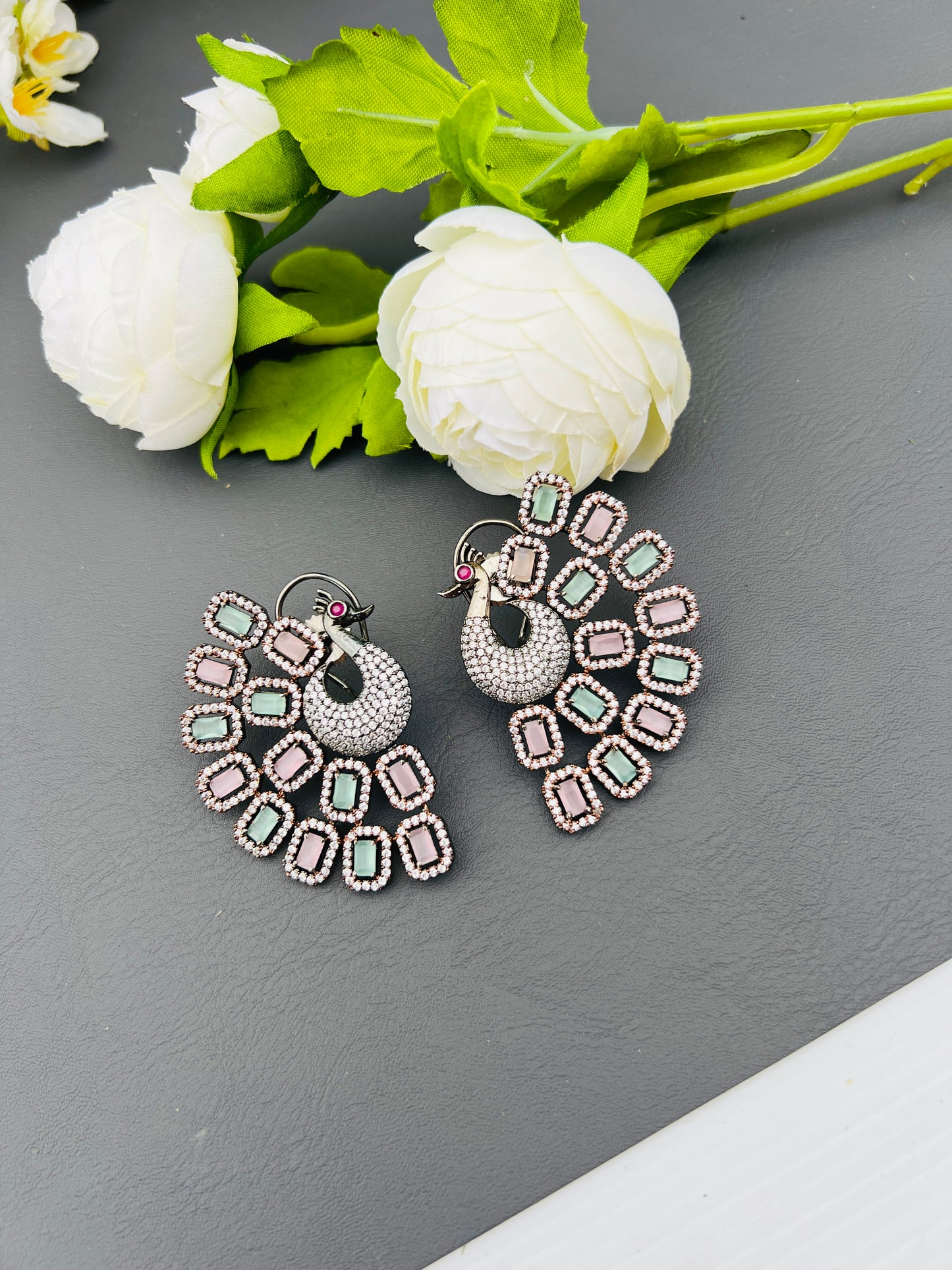 Peacock American diamond oversize studs