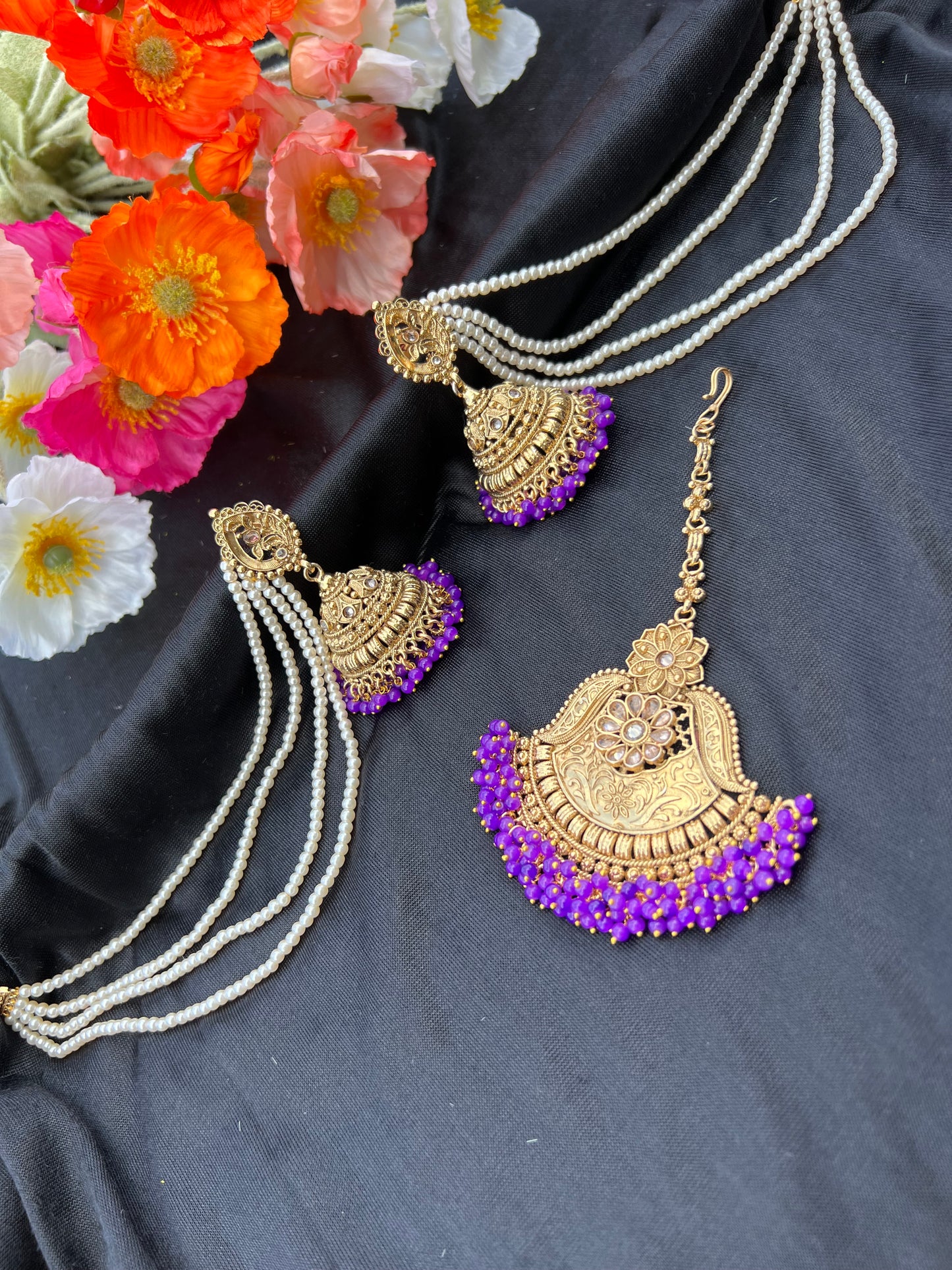 Patiala earrings and tikka set