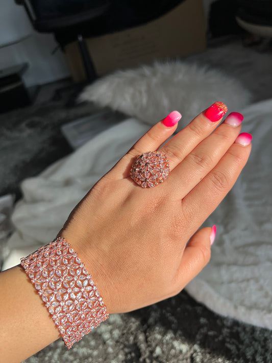 Ad rose gold bracelet & ring combo