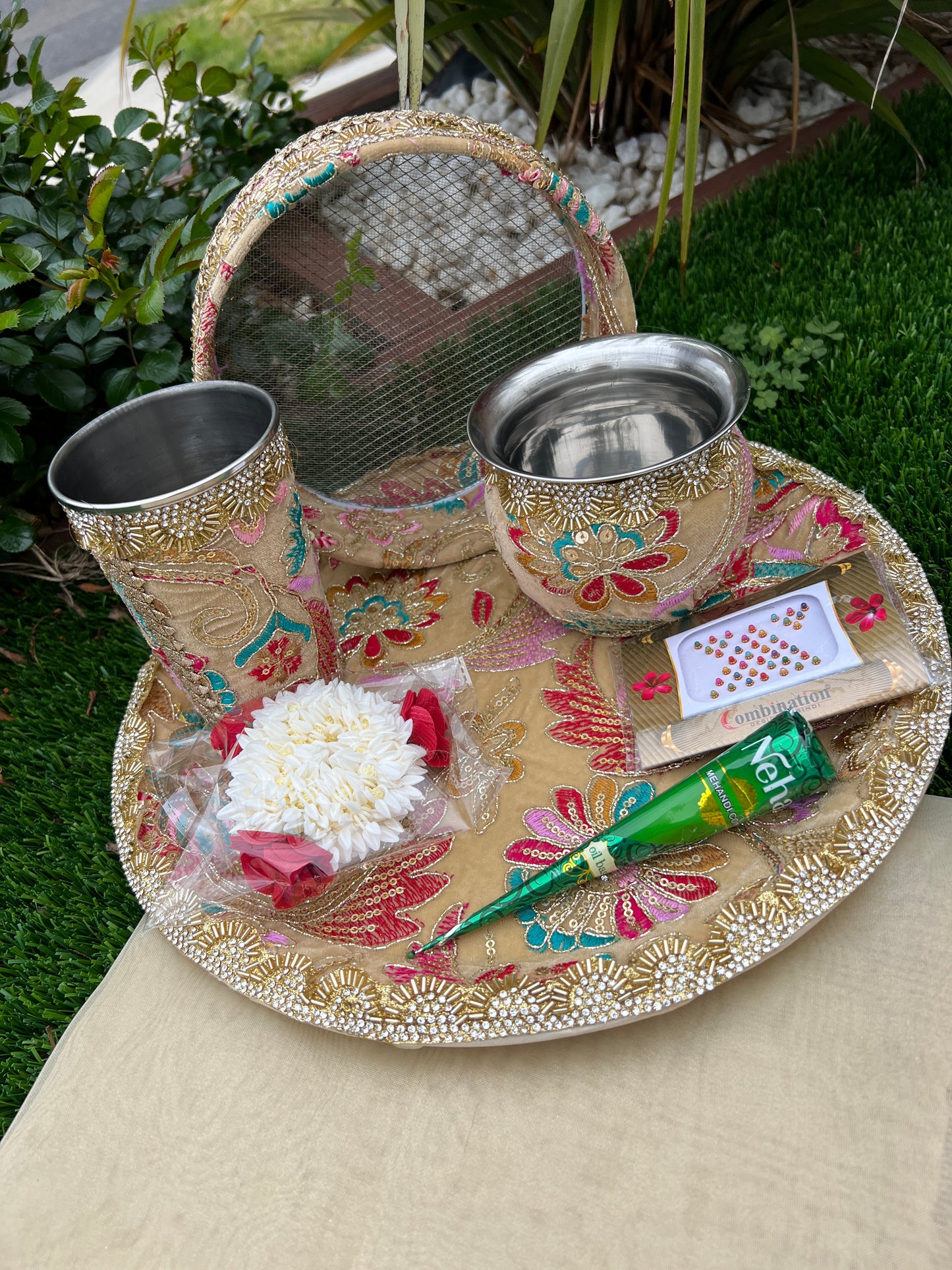 Karwa chauth Embroidered thali set