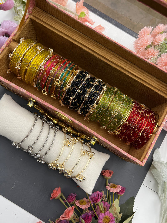The Royal Heritage Bangle Box & Multi-Color Glass Bangle Set