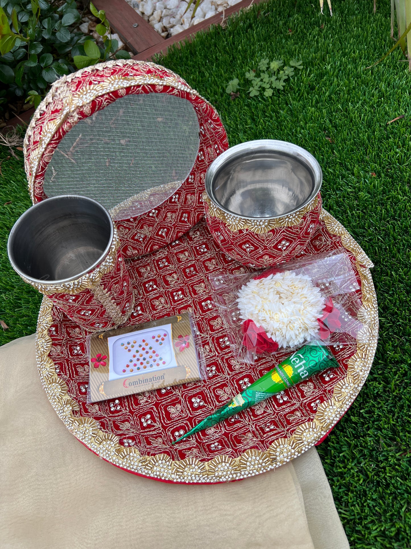 Karwa chauth Embroidered thali set