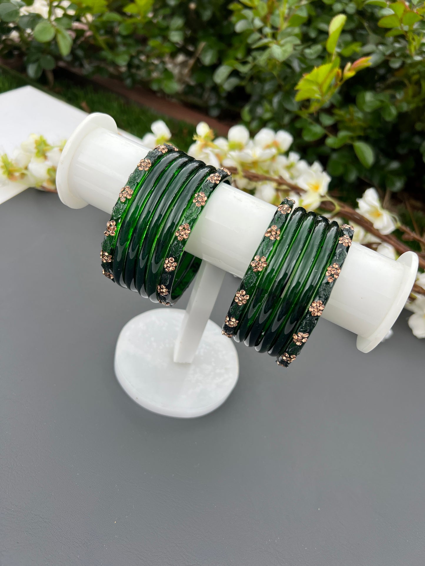 Green glass bangles set