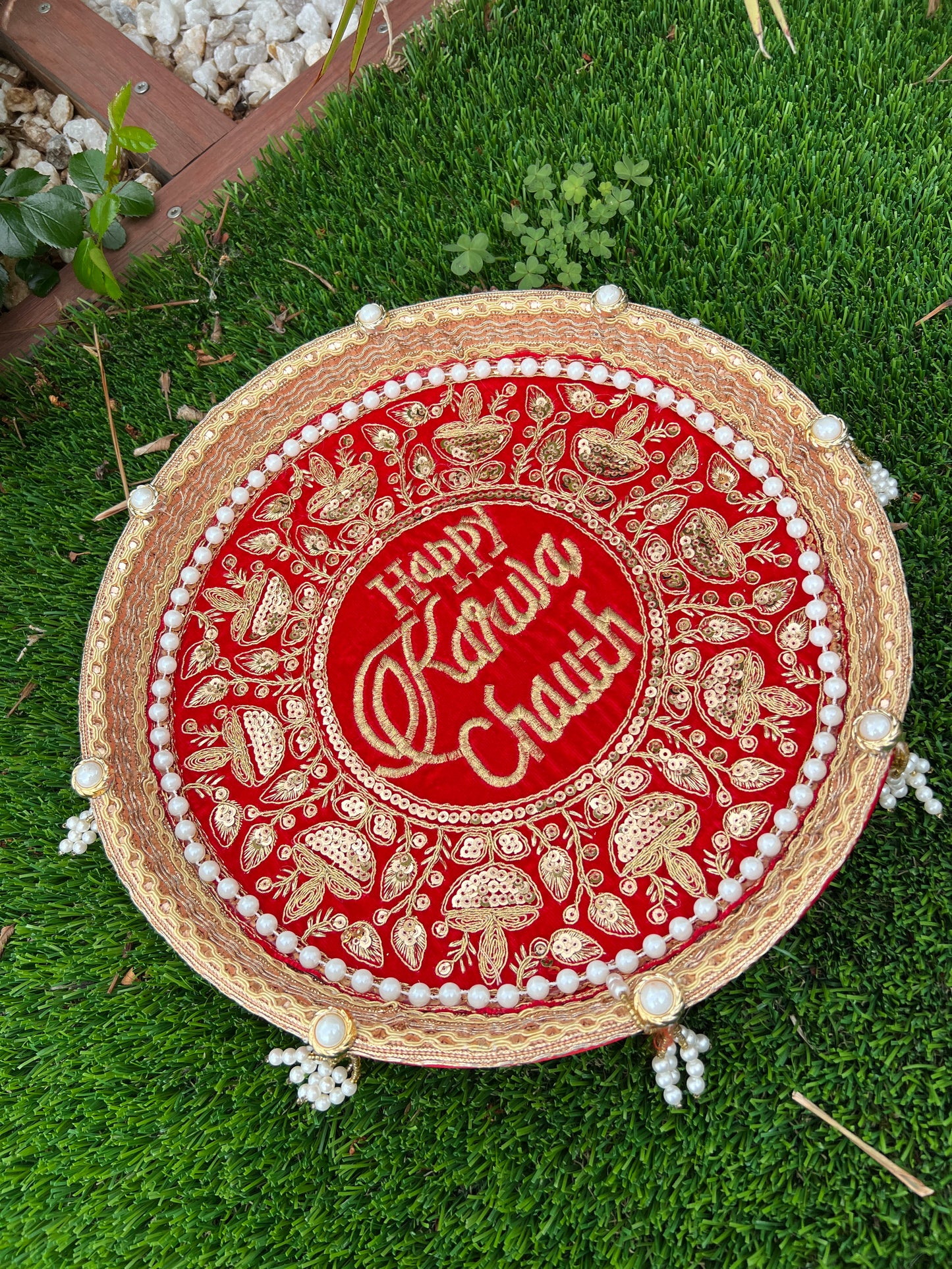 Happy Karwa chauth Embroidered thali set