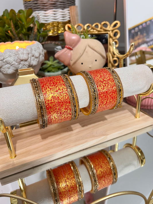 Meenakari Red & Gold Bangle Set