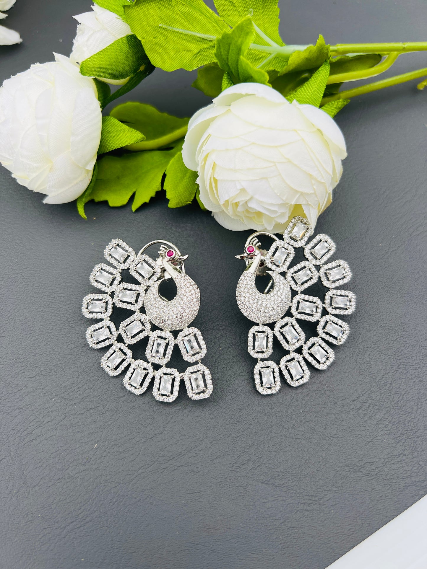 Peacock American diamond oversize studs