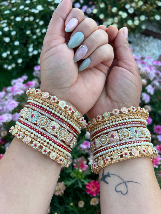 Gulnar Pastel Meenakari Bangle Set ( Both hands)