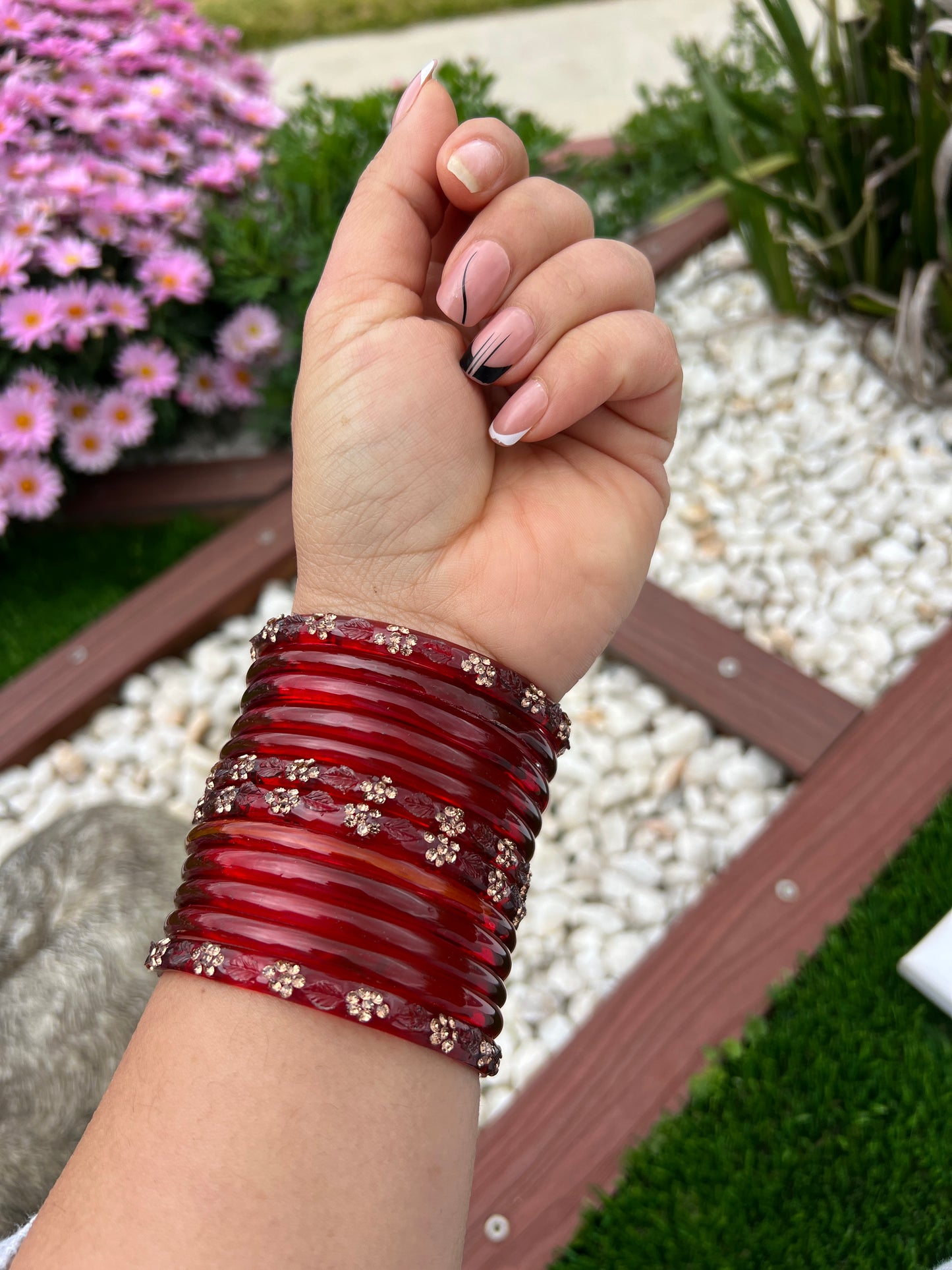 Maroon glass bangles set(stack)