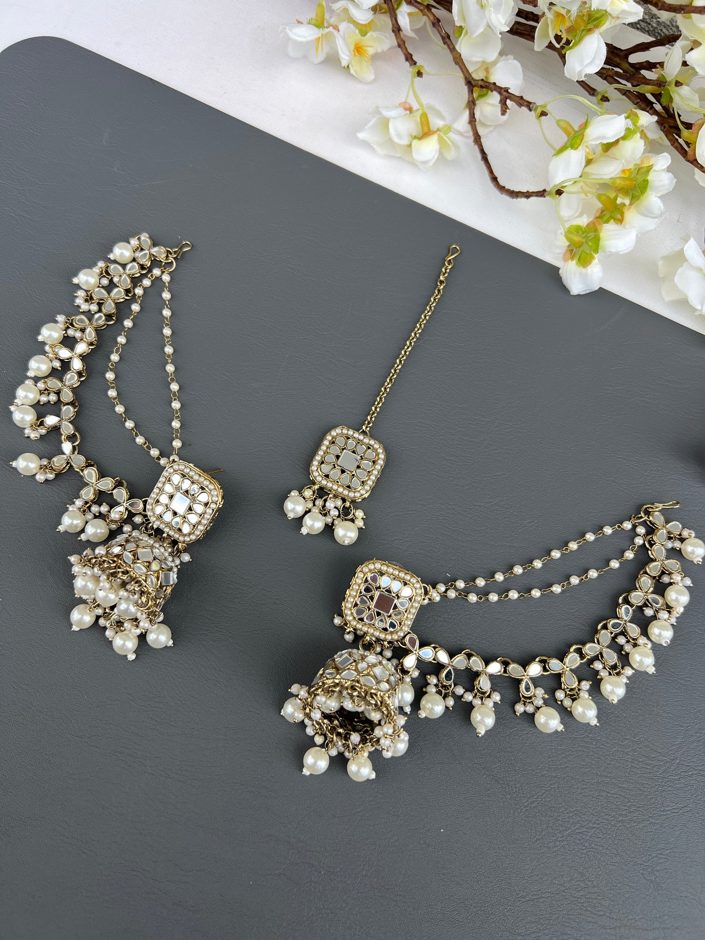 Rasika mirror earrings and tikka