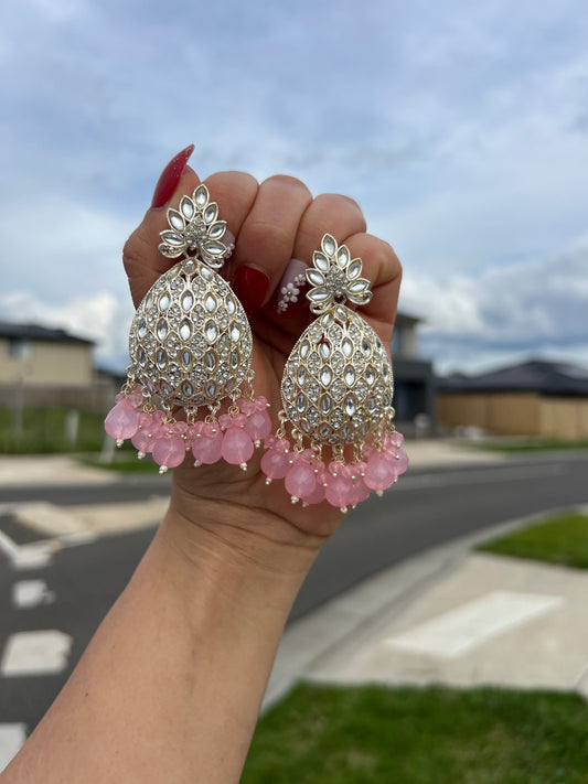 Pink kundan earrings