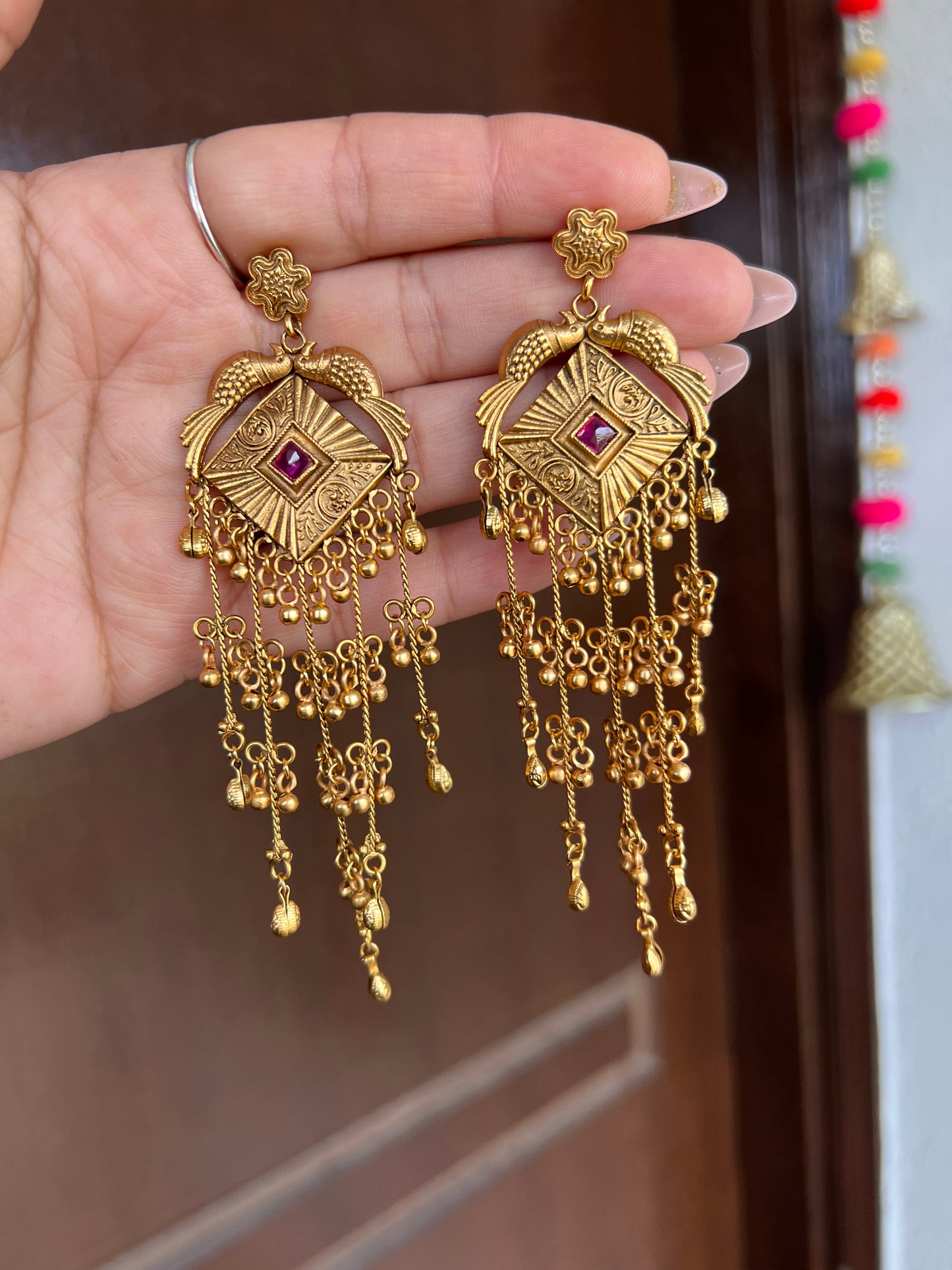 Aadrika Peacock Motif Chandelier Earrings
