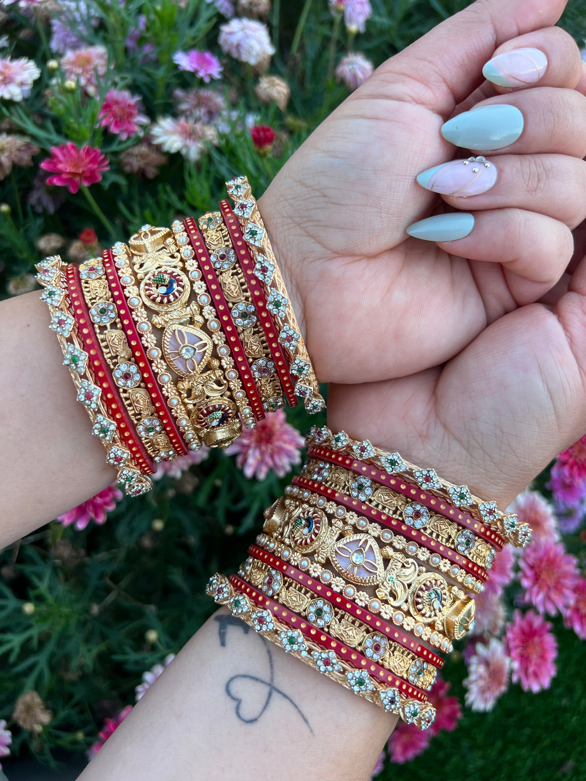 Maharani Kundan & Peacock Bangle Set ( Both hands)