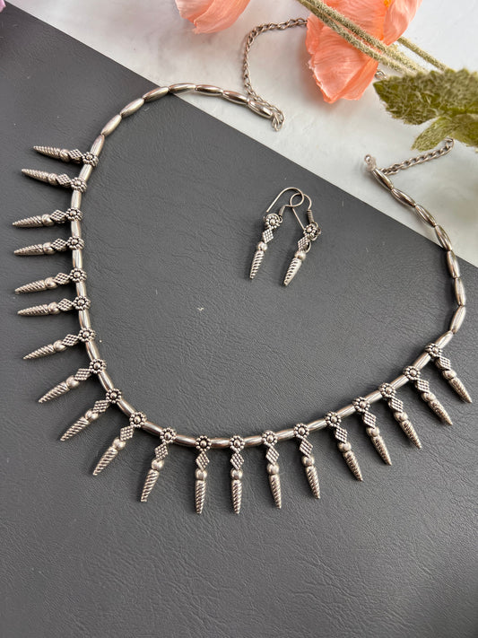 Tribal Spike Oxidised Silver Necklace Set