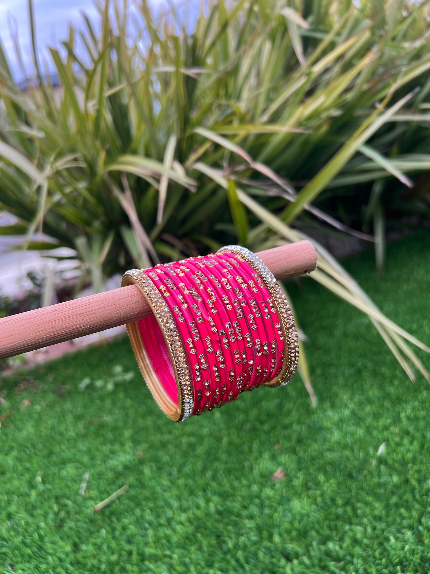 Hot pink glass bangles