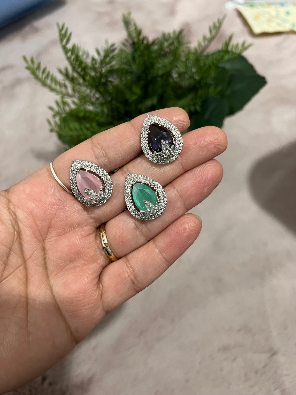 American diamond leaf shape rings