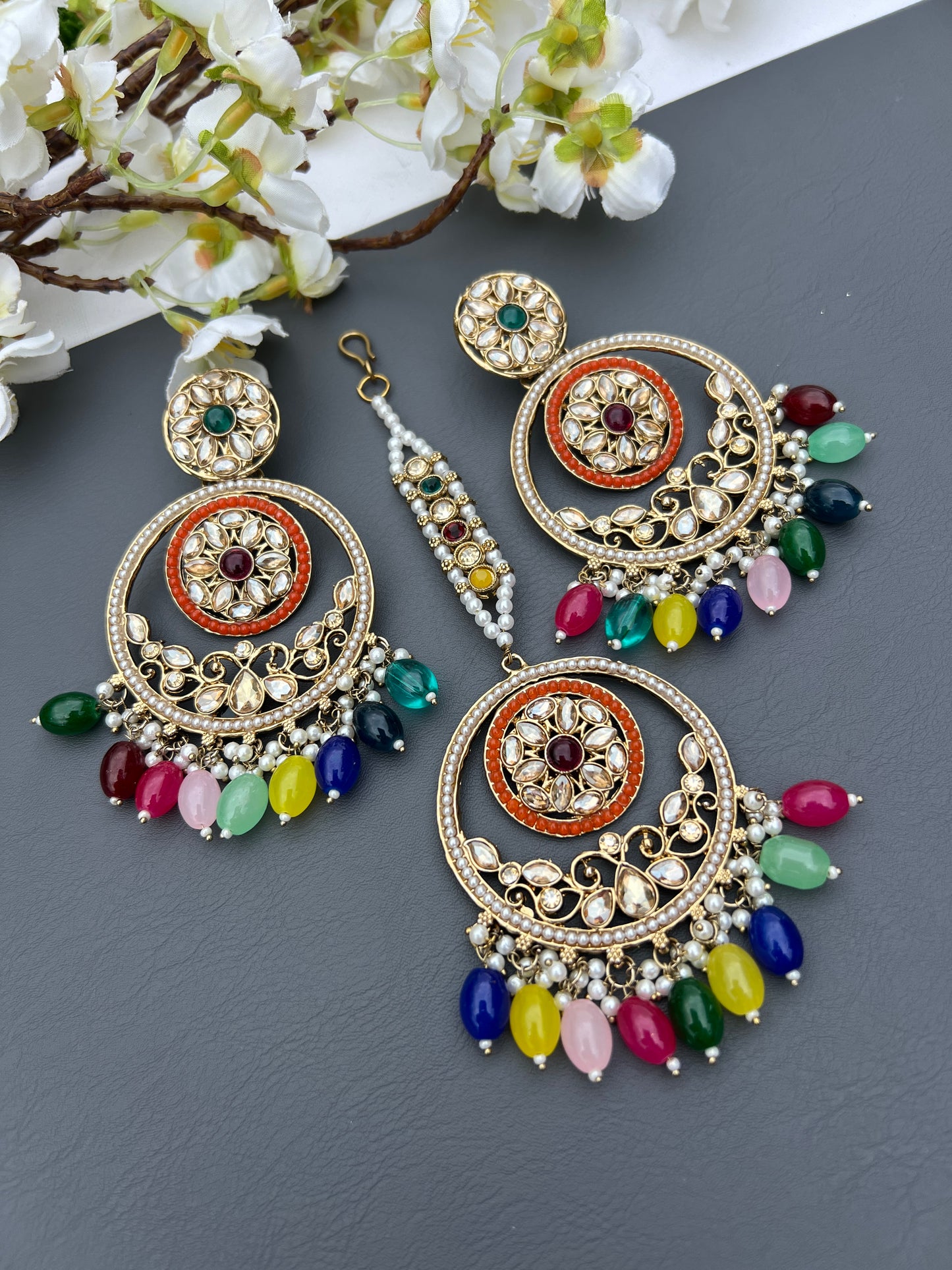 Large Pakistani earrings and tikka set