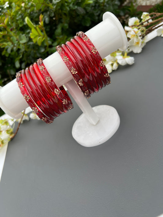 Maroon glass bangles set(stack)
