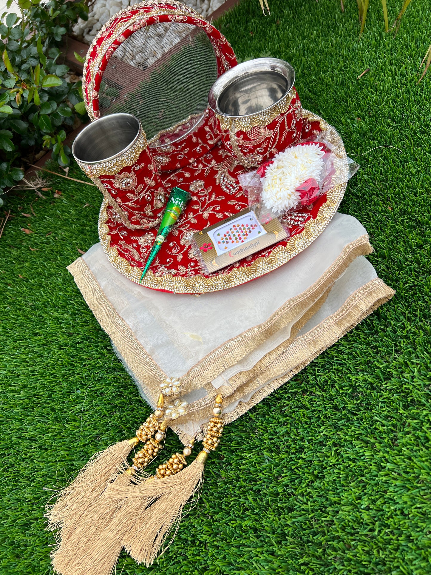 Karwa chauth Embroidered thali set