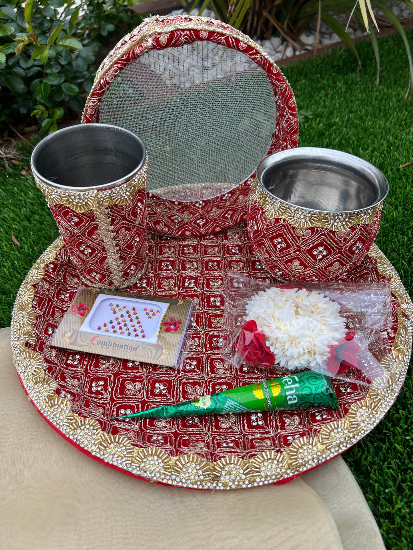 Karwa chauth Embroidered thali set