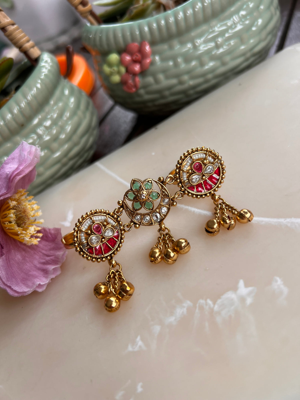 Nirali premium gold plated double finger adjustable ring