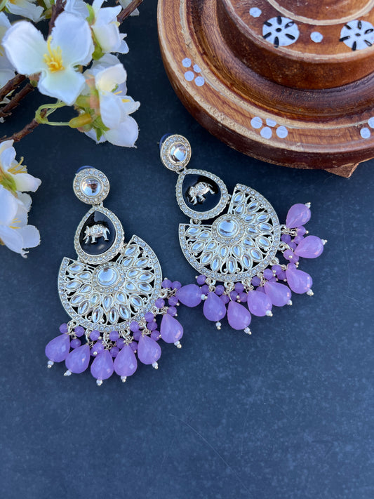 Lavender kundan earrings