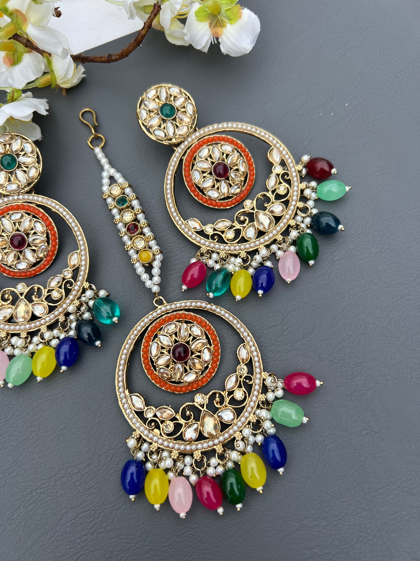 Large Pakistani earrings and tikka set