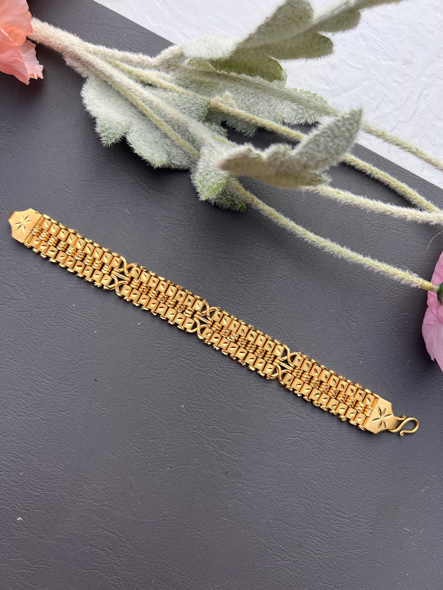 Broad Ornate Men’s Kada-Style Bracelet"