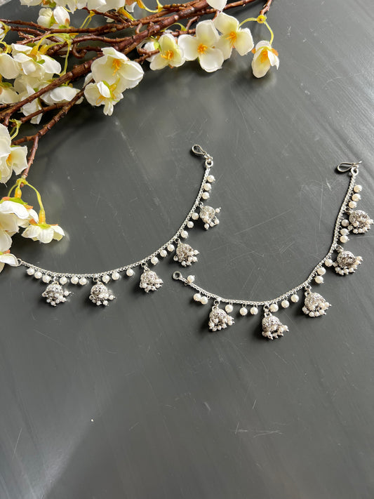 Silver jhumki ear chains