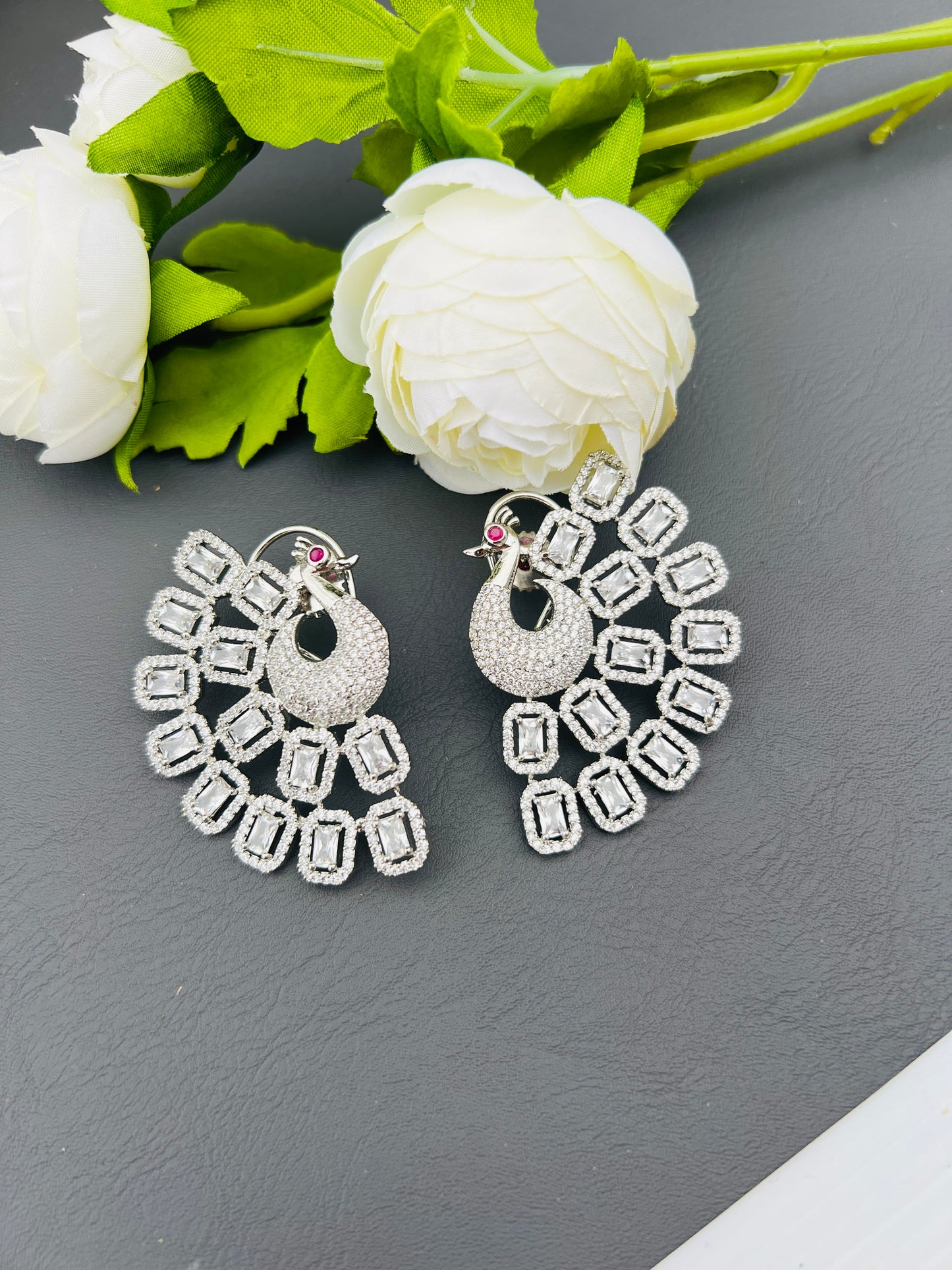 Peacock American diamond oversize studs