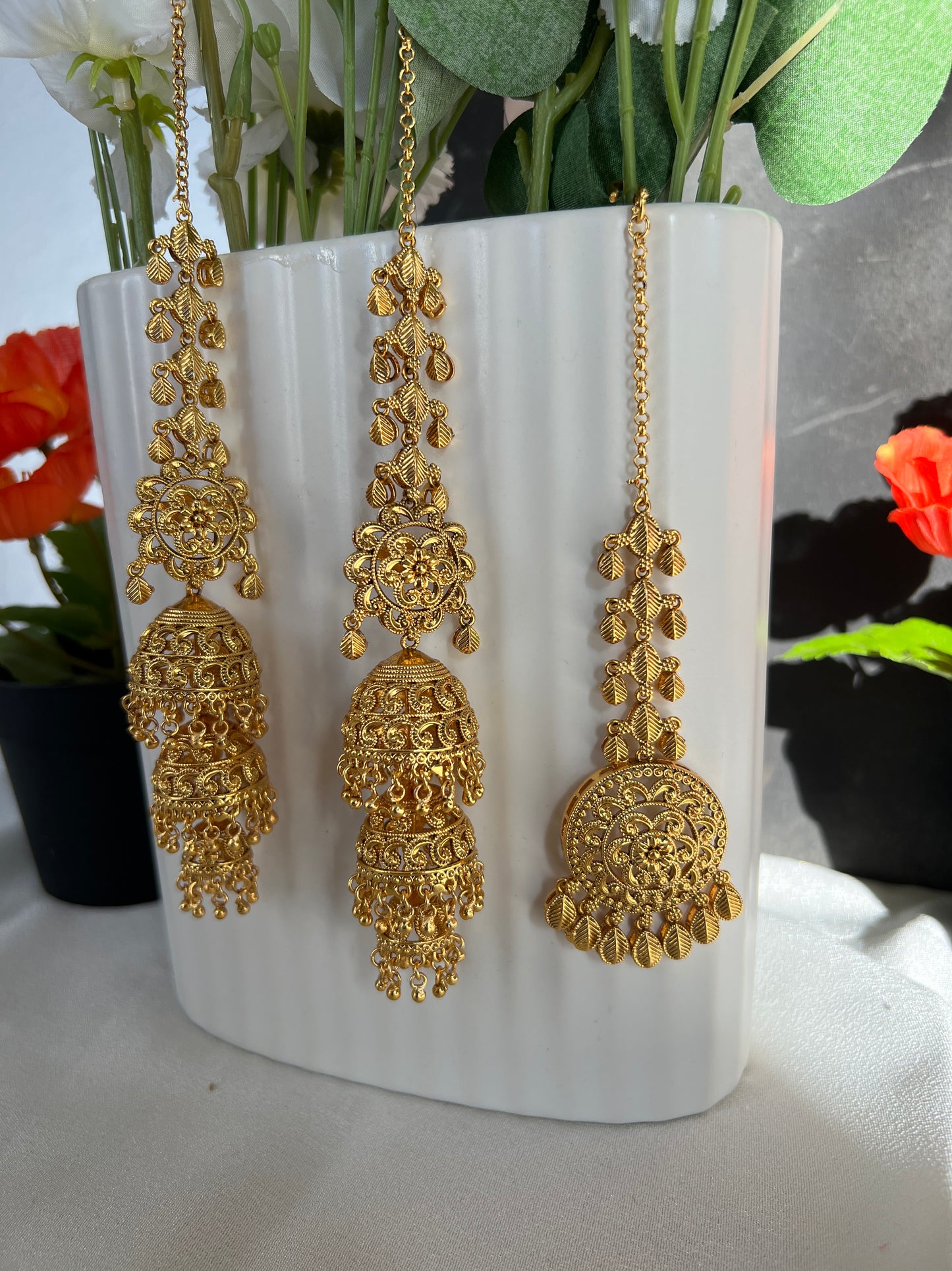 The Royal Filigree Triple-Layer Jhumka & Maang Tikka Set