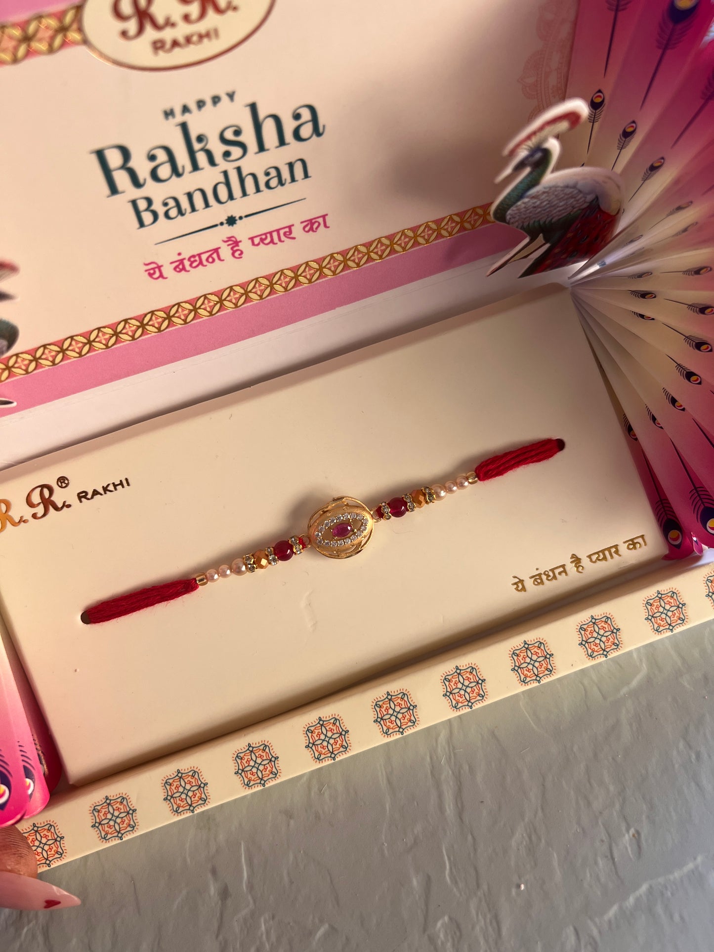 Luxury packing gold plated rubi rakhi